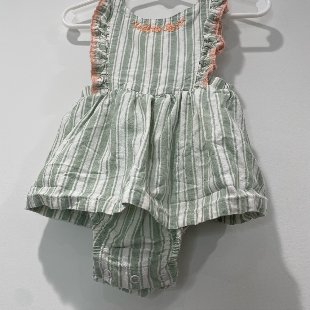 KIDS: Carter’s Just One You Baby Girls' Linen Striped Romper in Green - Picture 5 of 10